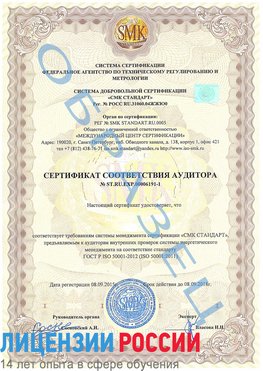 Образец сертификата соответствия аудитора №ST.RU.EXP.00006191-1 Лермонтов Сертификат ISO 50001
